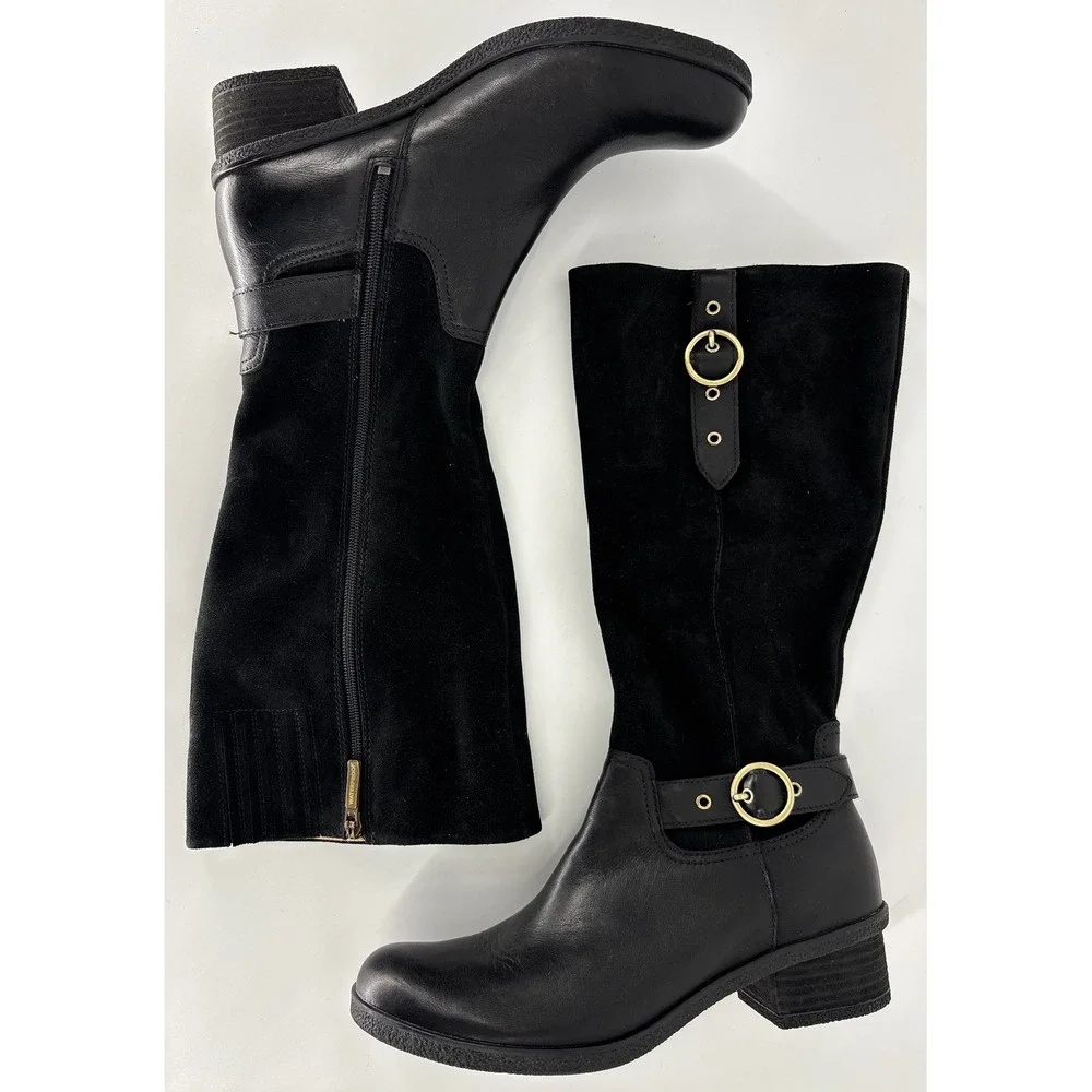 Dansko Dawn Waterproof Tall Boots Black Women Size 41 Leather Suede Buckle